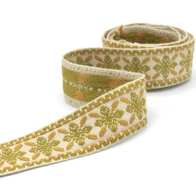 Galon Jacquard vintage beige, vert et doré