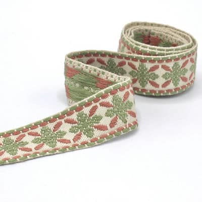 Vintage jacquard biesband - ecru en roos