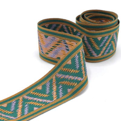 Vintage jacquard braid trim - teal and gold 