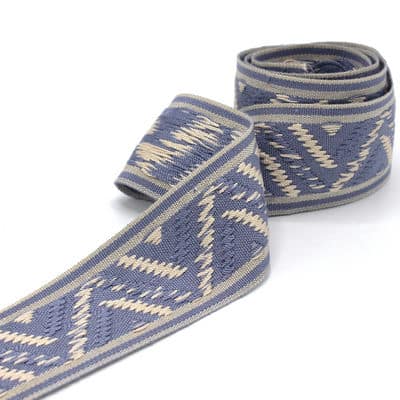 Vintage jacquard braid trim - blue and ecru 