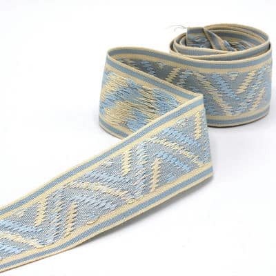 Vintage jacquard braid trim - ecru and sky blue 