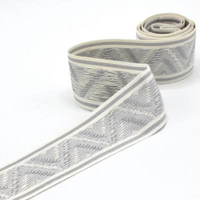 Vintage jacquard braid trim - white and grey 