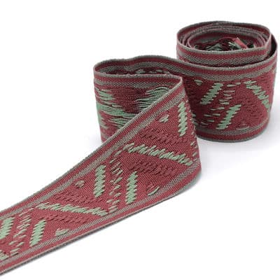 Vintage jacquard braid trim - wine red and green