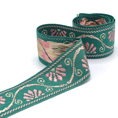 Vintage jacquard braid trim - green