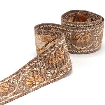 Vintage jacquard braid trim - brown