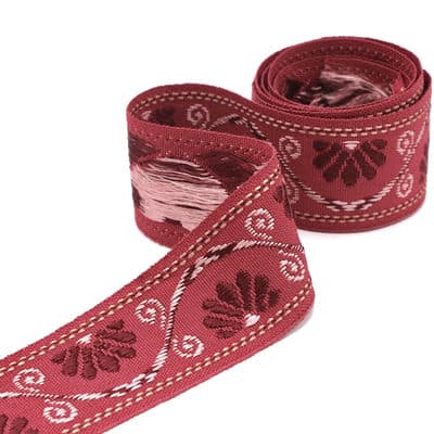 Vintage jacquard braid trim - raspberry 