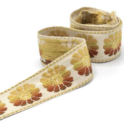 Vintage jacquard braid trim with flowers