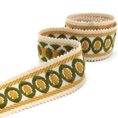 Vintage jacquard braid trim - beige, gold and green