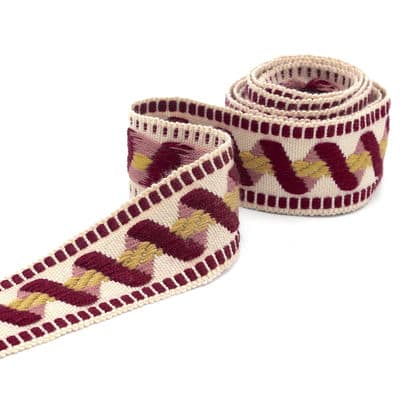 Vintage jacquard biesband - ecru en bordeaux