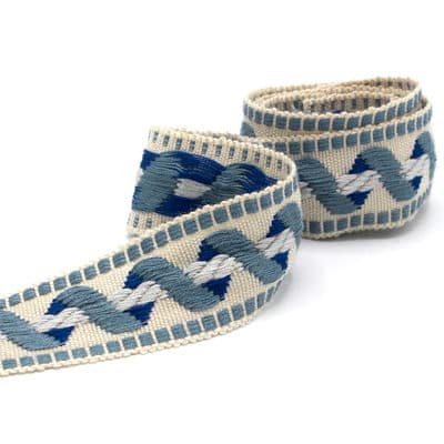 Vintage jacquard biesband - ecru en blauw