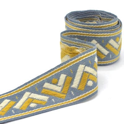 Vintage jacquard braid trim - grey-ish blue 