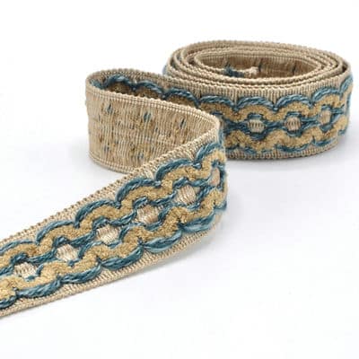 Vintage jacquard braid trim - beige and blue 