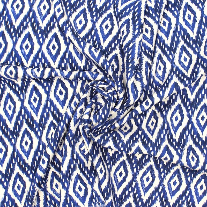 Viscose crêpe fabric with graphic print - blue