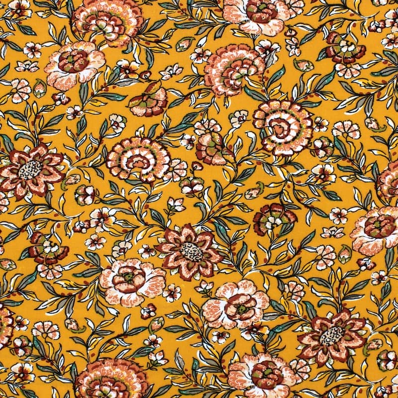 100% viscose fabric with flowers - gamboge