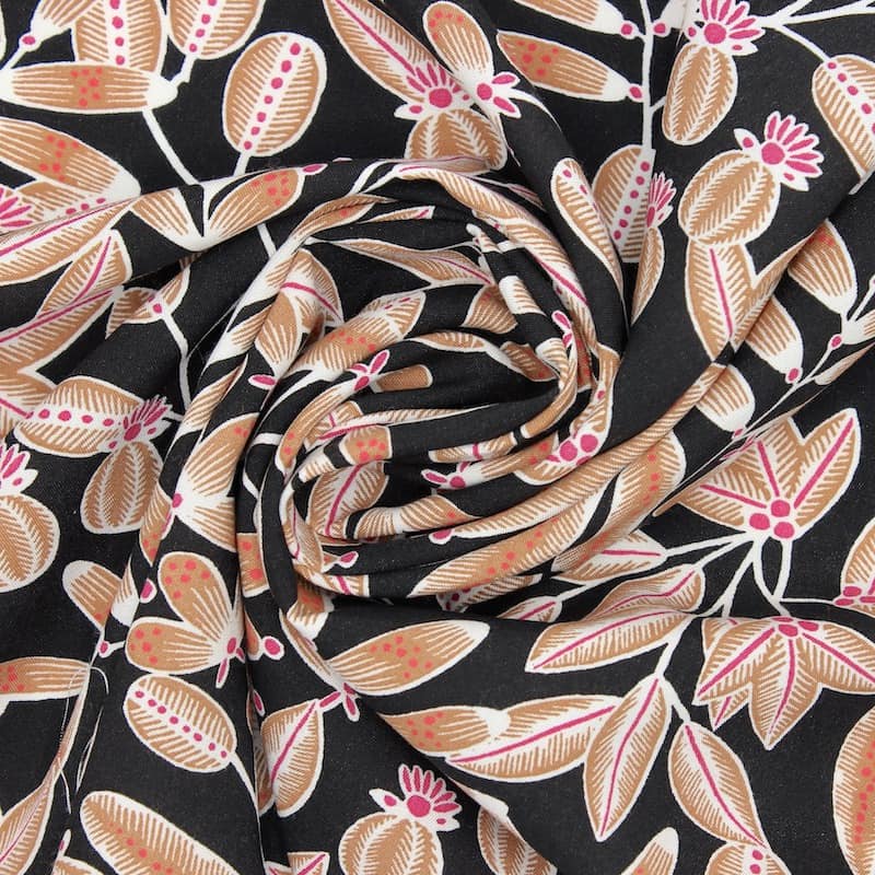 Tissu 100% viscose floral - noir