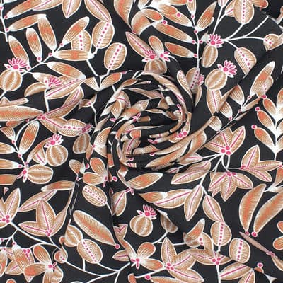 100% viscose fabric with flowers - black 