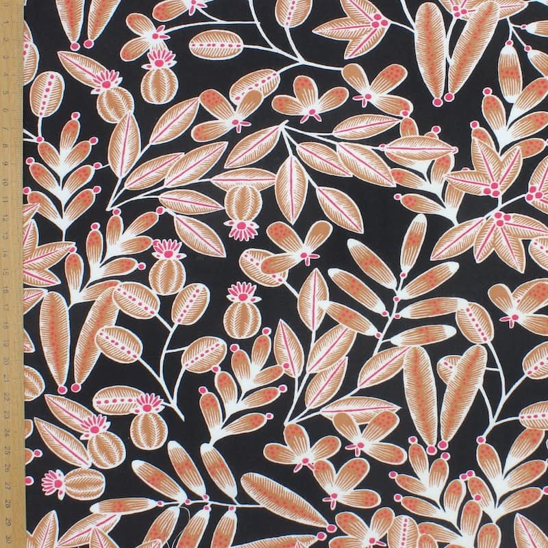 100% viscose met bloemen - zwart 