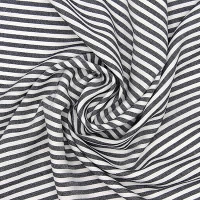 Striped fabric in cotton and linen - black and white