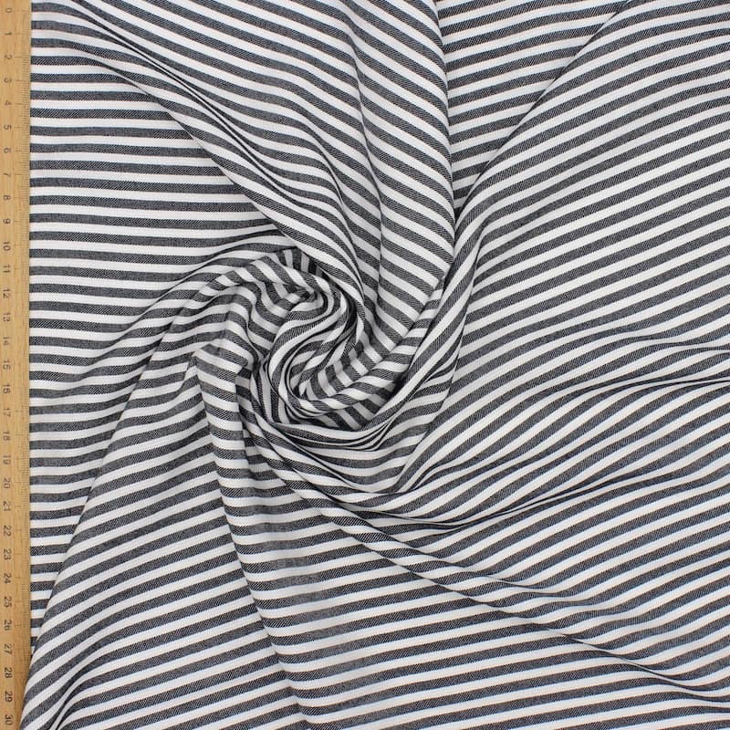 Striped fabric in cotton and linen - black and white