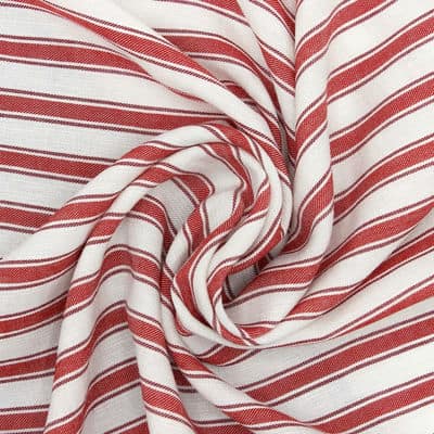 Gestreepte viscose stof - rood