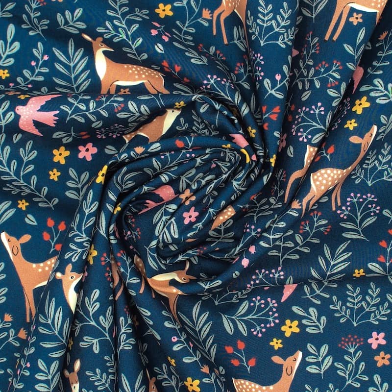 Cotton fabric with animals - marineblauw