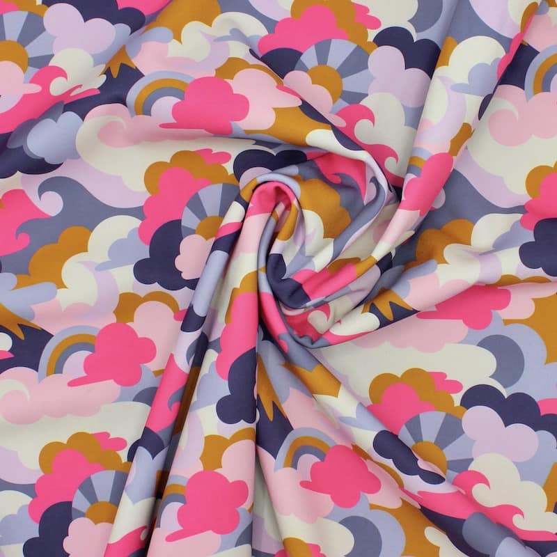 Softshell fabric with clouds - multicolored 