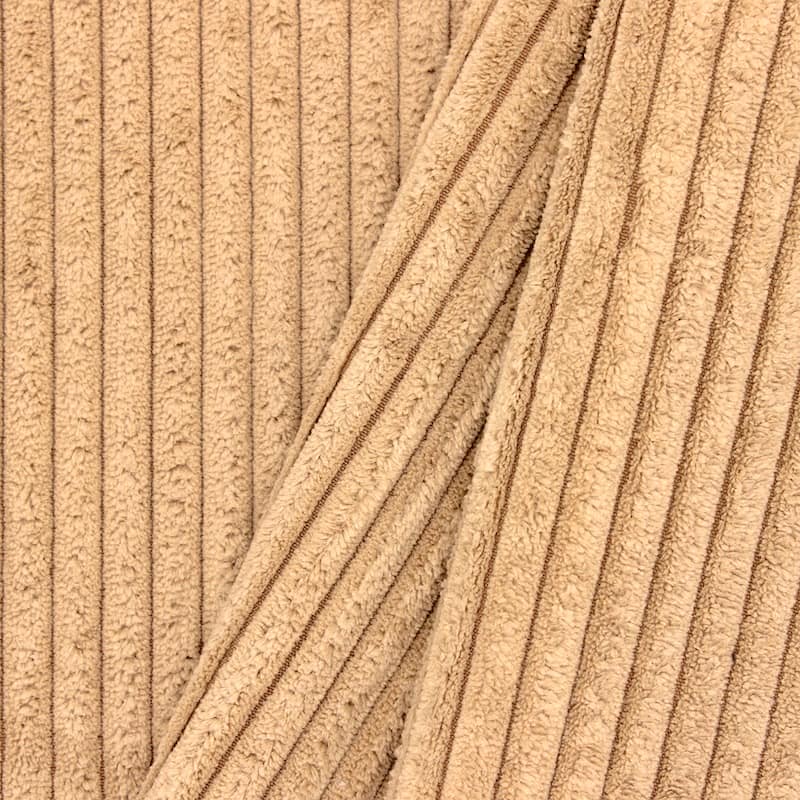 Ribbed velvet upholstery fabric - beige