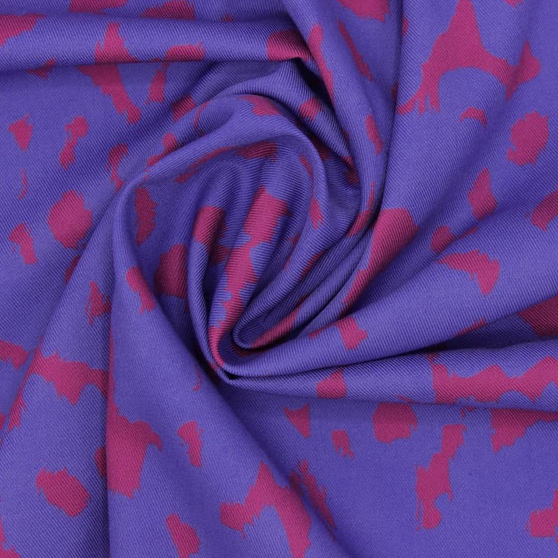 Katoen twill met dieren - indigo en bordeaux