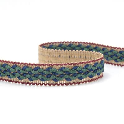 Fantasy braid trim - beige, blue and green