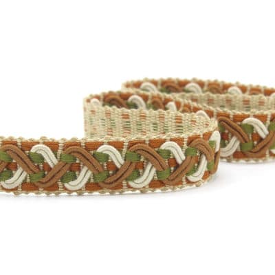 Fantasy braid trim - rust-colored, ecru and green