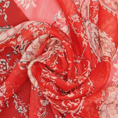 Veil fabric with paisley pattern - red 