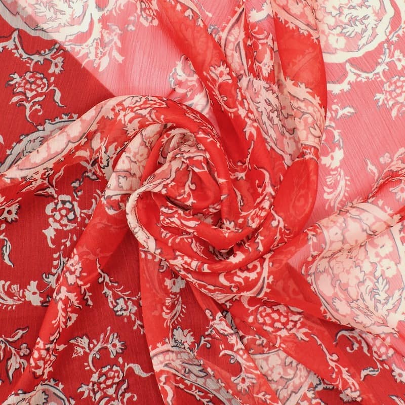 Cloth of 2m veil fabric with paisley pattern - red