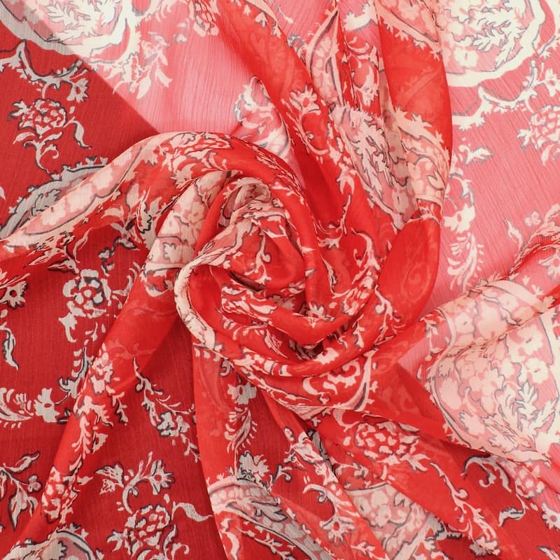 Cloth of 1,50m veil fabric with paisley pattern - red