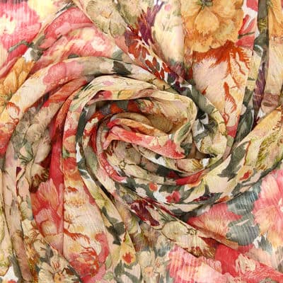 Coupon de 2m de tissu voile plisséfleurs