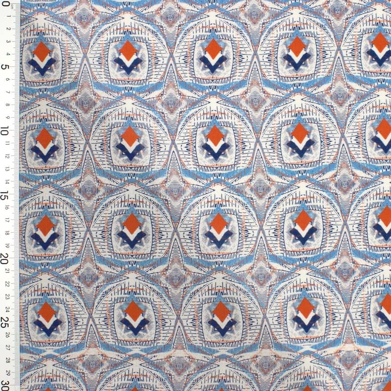 100% viscose with graphic print - ecru and blue 