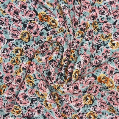 Viscose fabric with flowers - multicolored