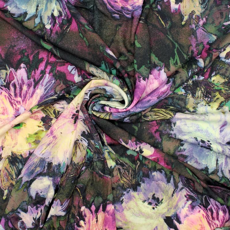 Coupon de 1,90m de tissu crêpe viscose floral- multicolore