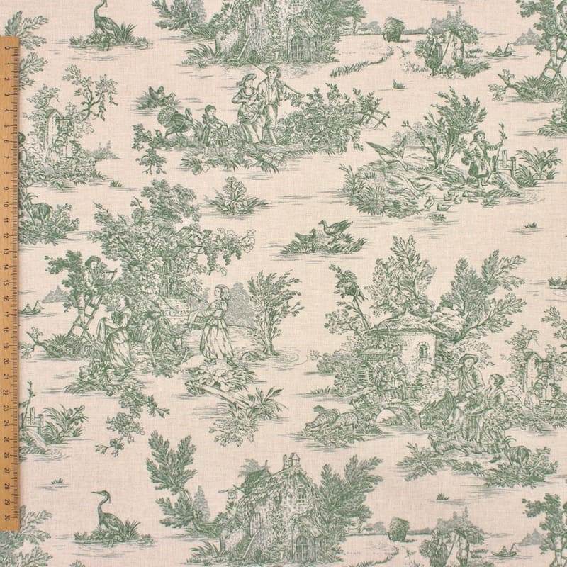 Cotton with toile de jouy print - green