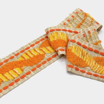 Vintage jacquard braid trim - ecru and orange