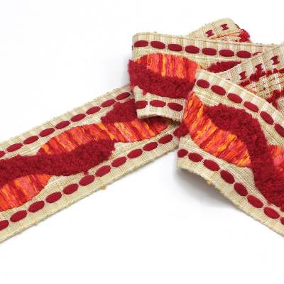 Vintage jacquard braid trim - ecru and red