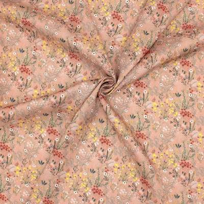 Viscose fabric with wild flowers - old pink