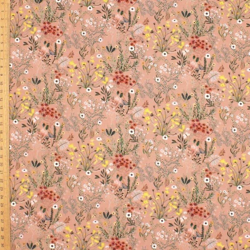 Viscose fabric with wild flowers - old pink