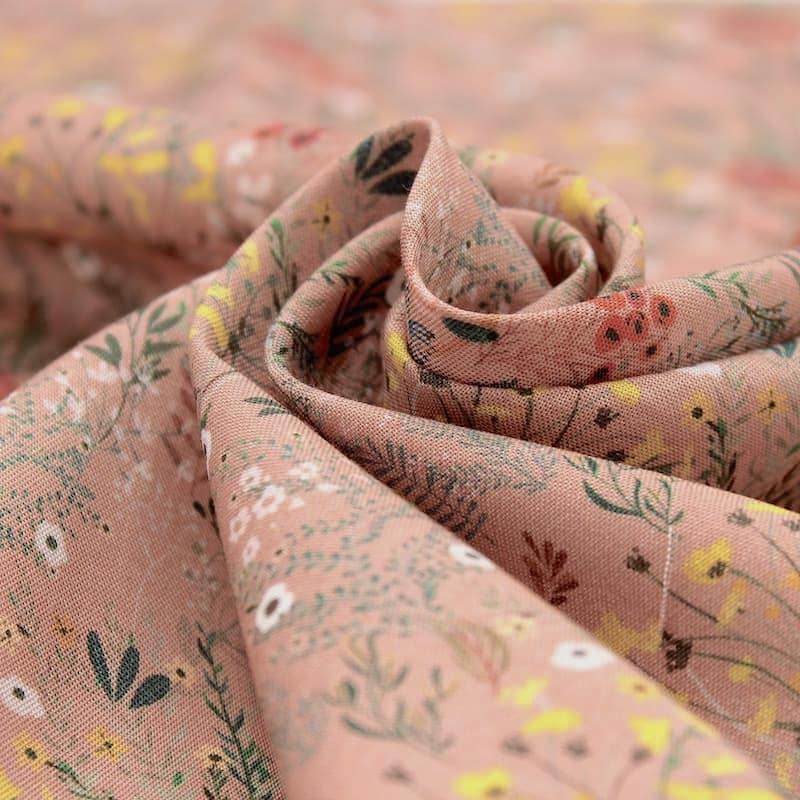 Viscose fabric with wild flowers - old pink