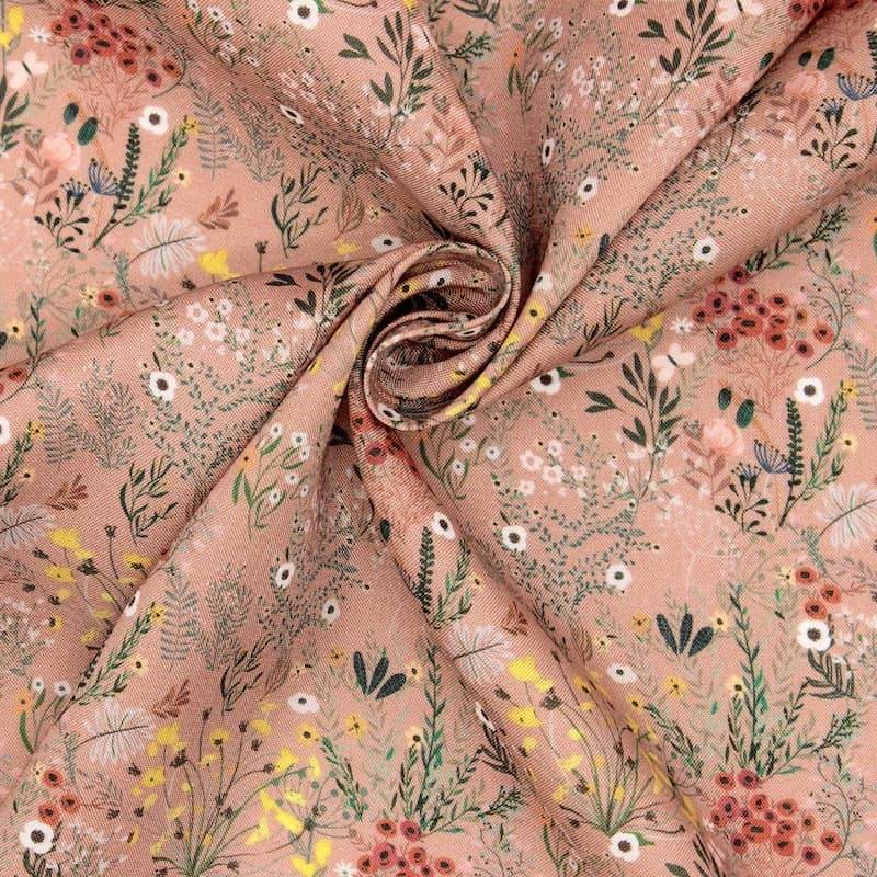 Viscose fabric with wild flowers - old pink