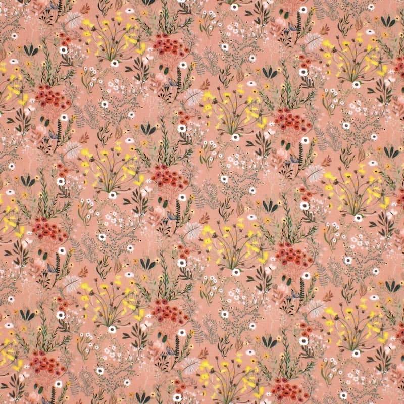 Viscose fabric with wild flowers - old pink