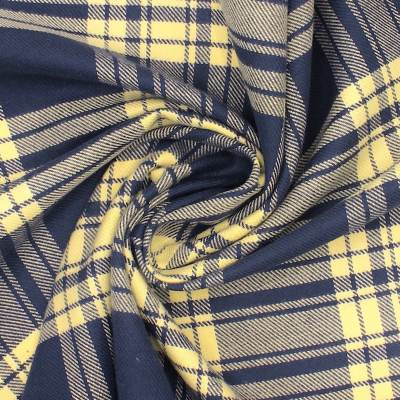 Checked brushed cotton fabric - navy and yellow