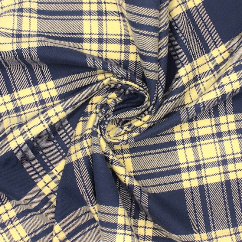 Checked brushed cotton fabric - navy and yellow