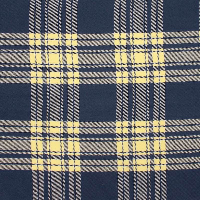 Checked brushed cotton fabric - navy and yellow