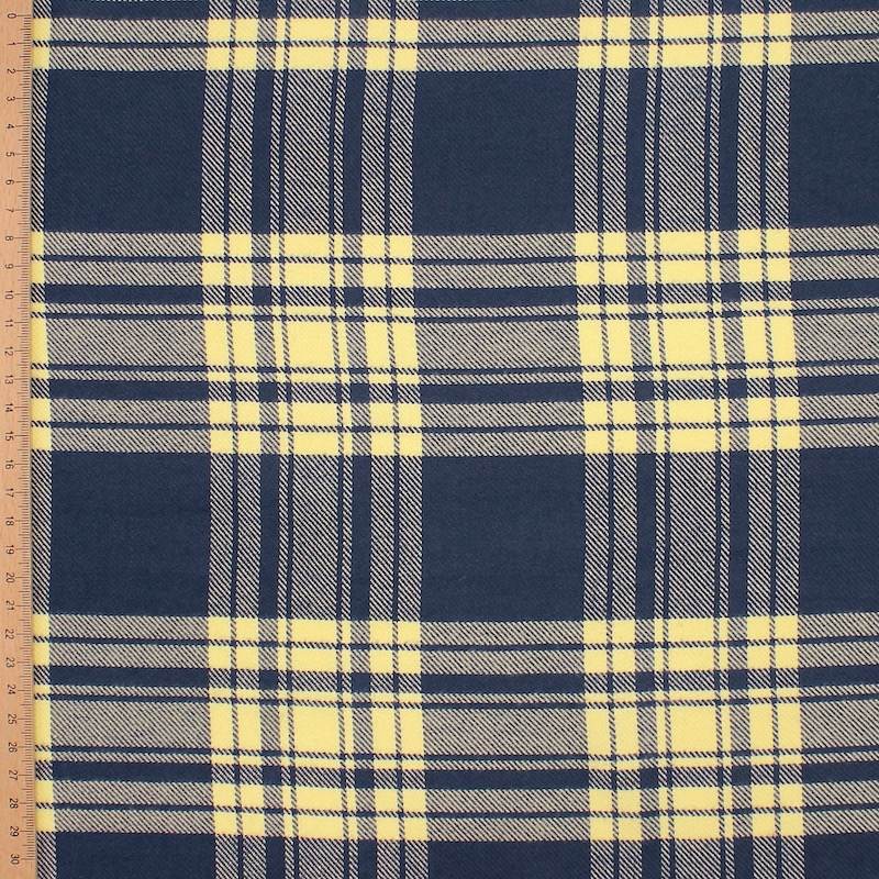 Checked brushed cotton fabric - navy and yellow