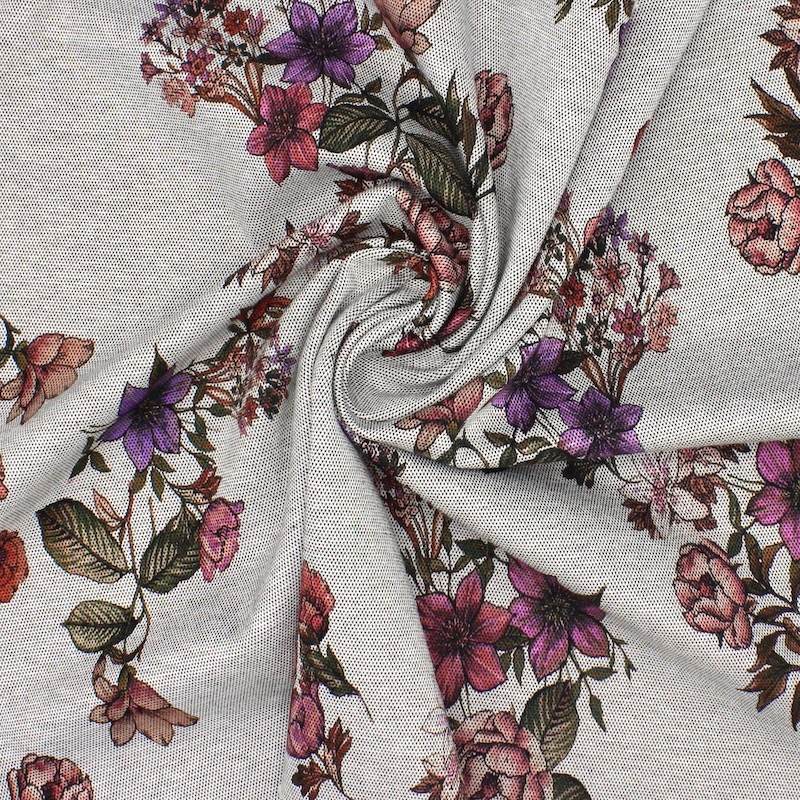 Floral jersey fabric - grey